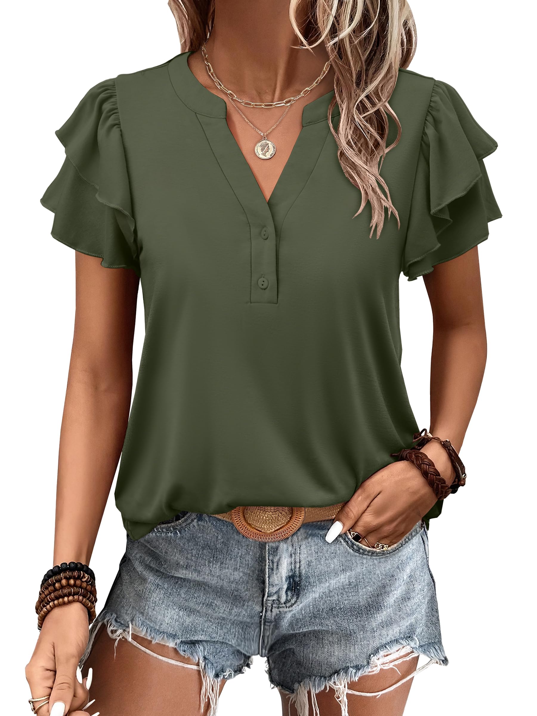 Women's Elegant Ruffle Short Sleeve Top - Image 16