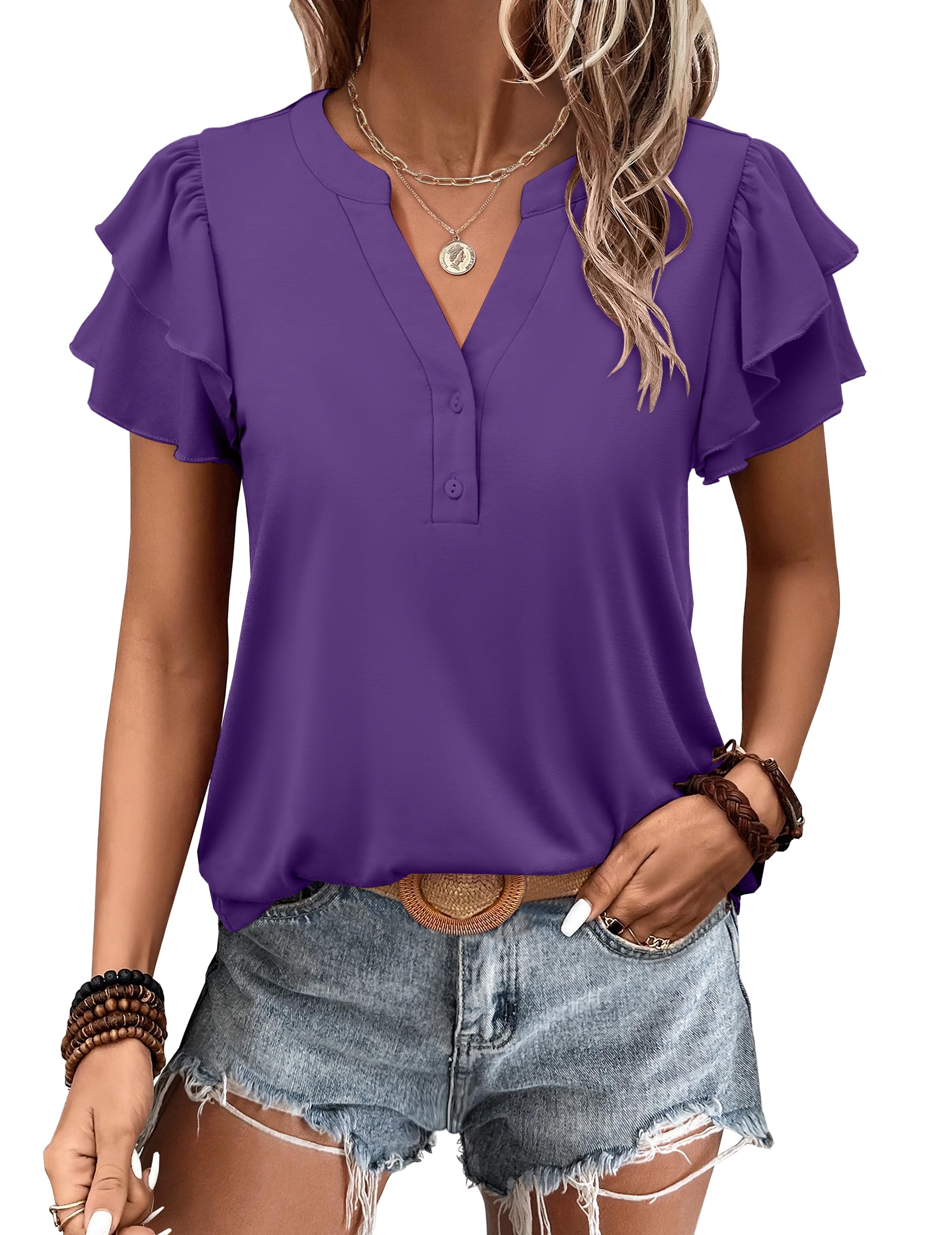 Women's Elegant Ruffle Short Sleeve Top - Image 15