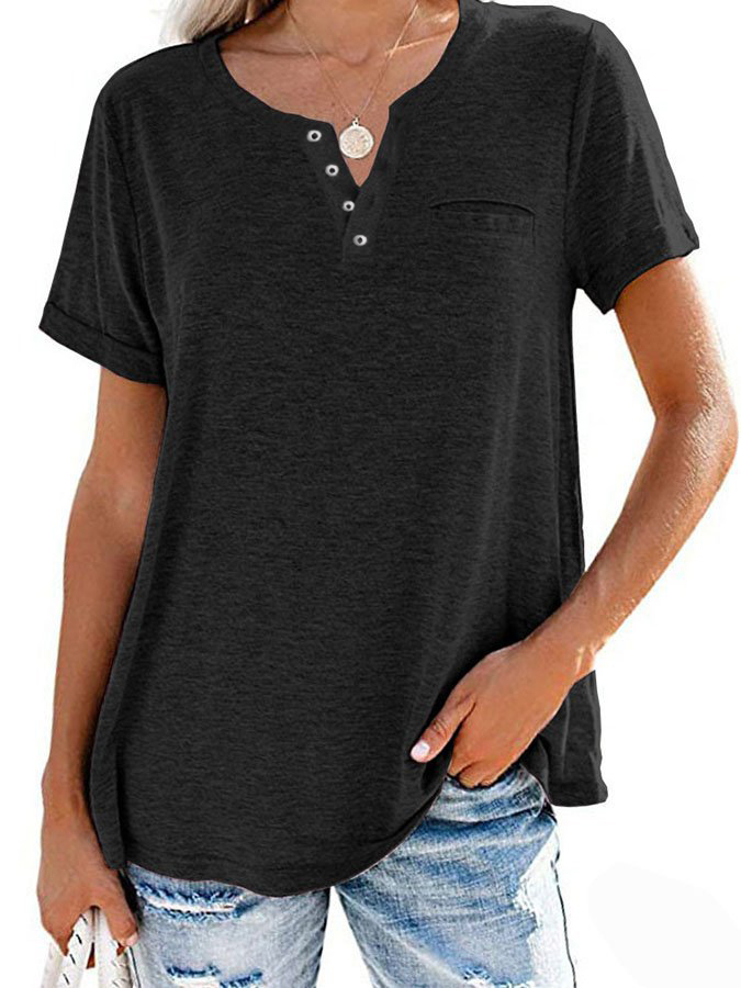 Fashion Solid Color Pocket Short Sleeve T-Shirt - Image 4