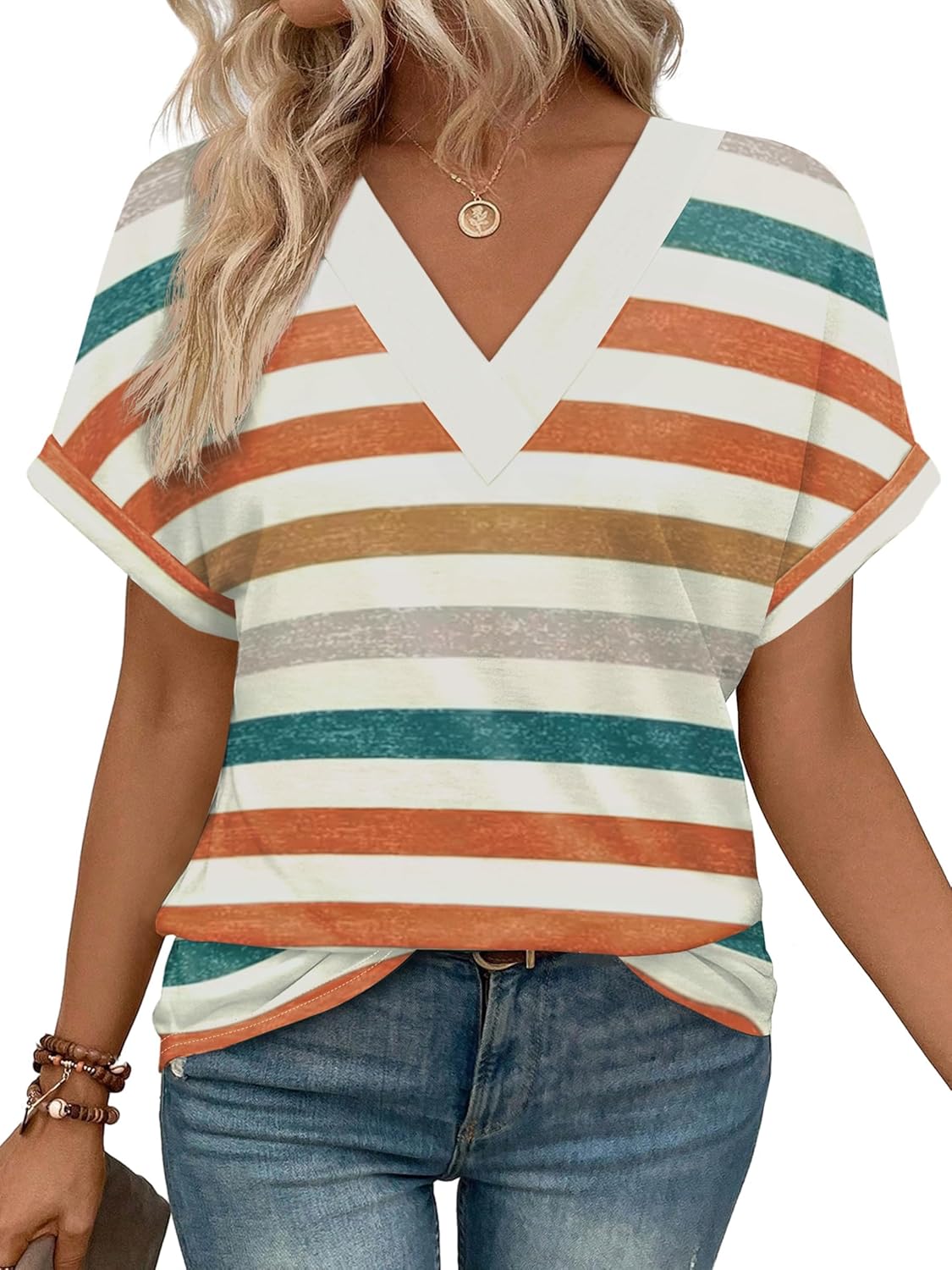 Women's Summer V Neck Short Sleeve Basic T Shirt - Image 11