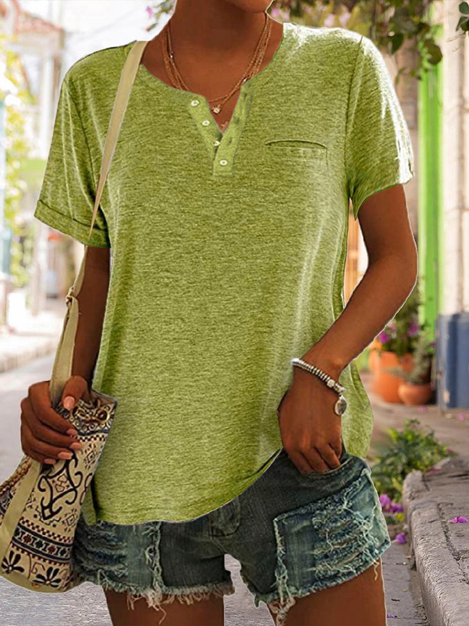 Fashion Solid Color Pocket Short Sleeve T-Shirt - Image 13