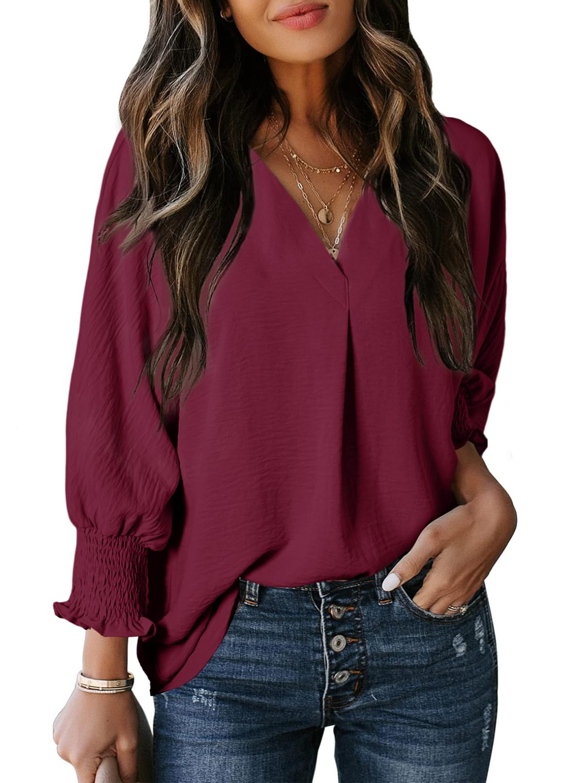 Women's Casual 3/4 Sleeve V Neck Basic Tops - Image 7