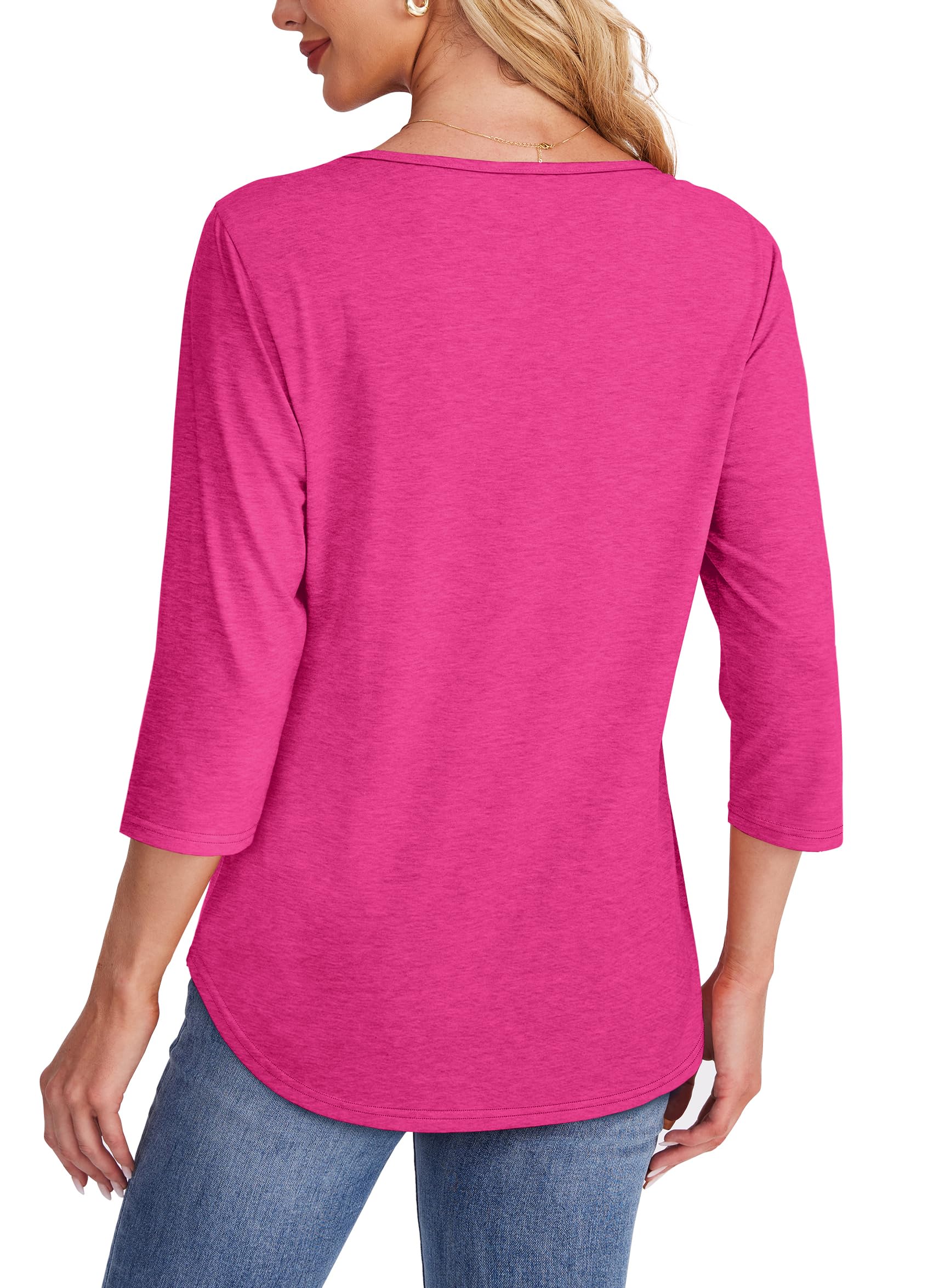 Women's 3/4 Length Sleeve Top Pleated Front T-Shirt - Image 4
