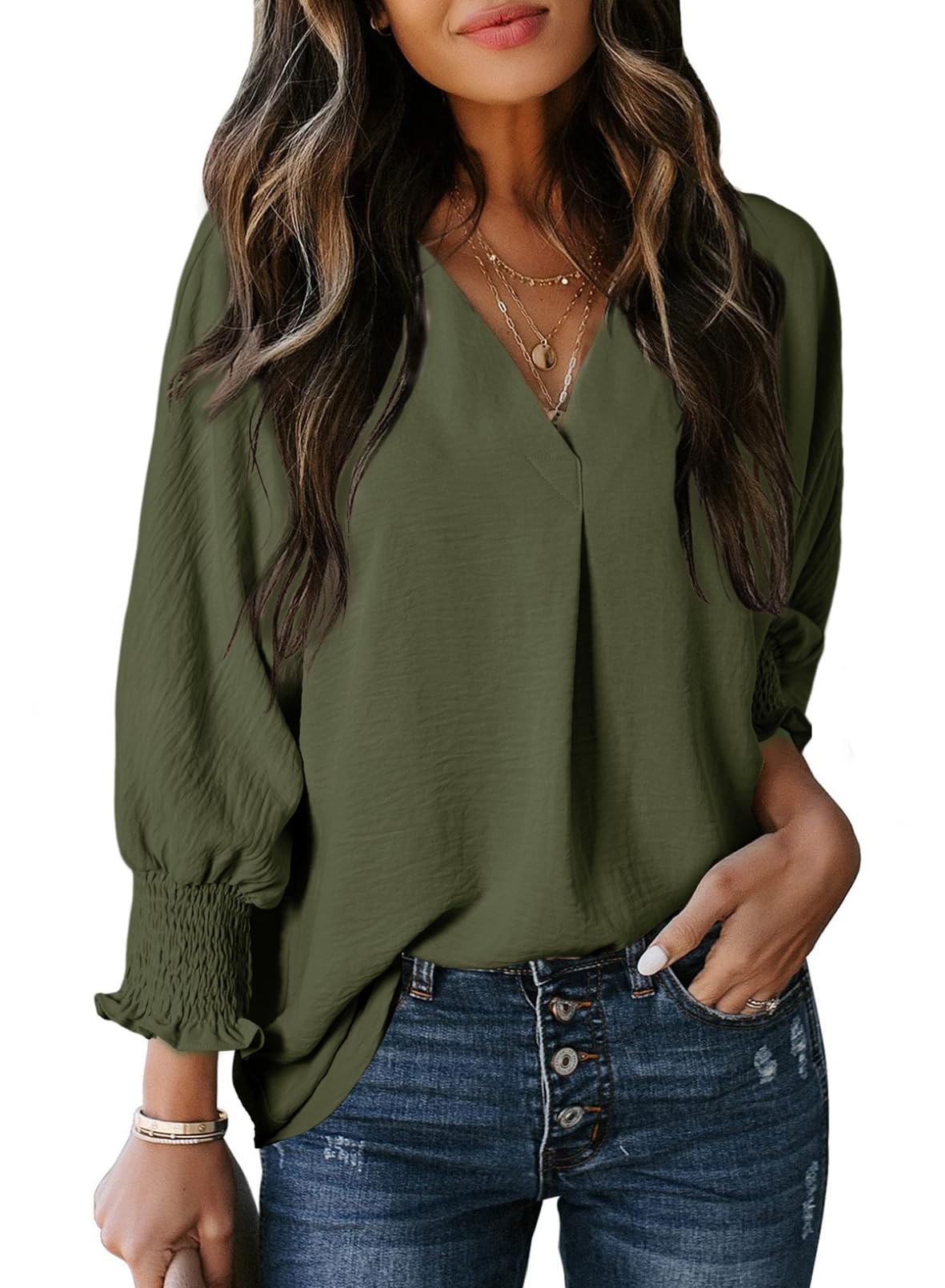 Women's Casual 3/4 Sleeve V Neck Basic Tops - Image 13