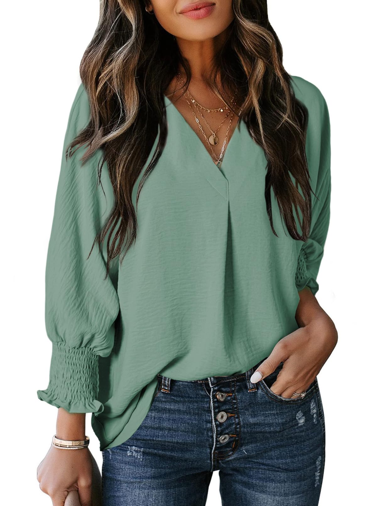 Women's Casual 3/4 Sleeve V Neck Basic Tops - Image 12