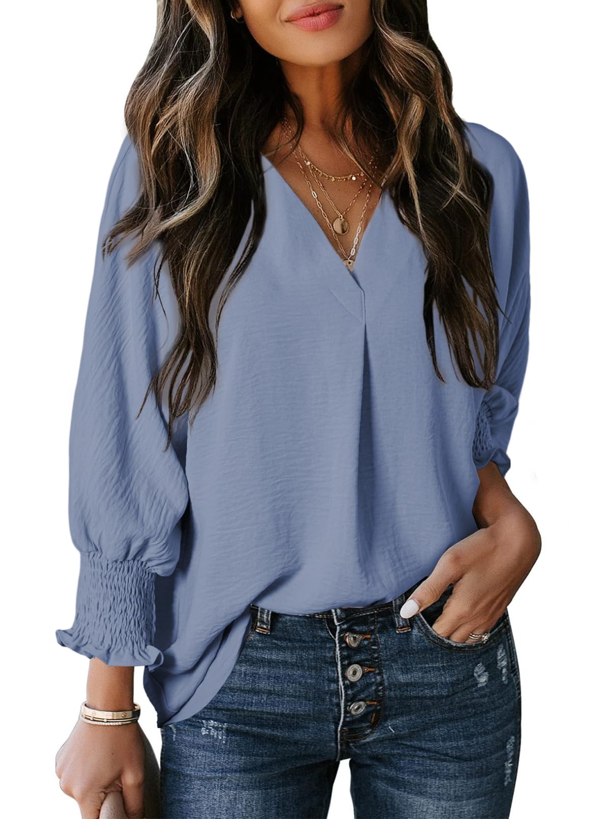 Women's Casual 3/4 Sleeve V Neck Basic Tops - Image 14