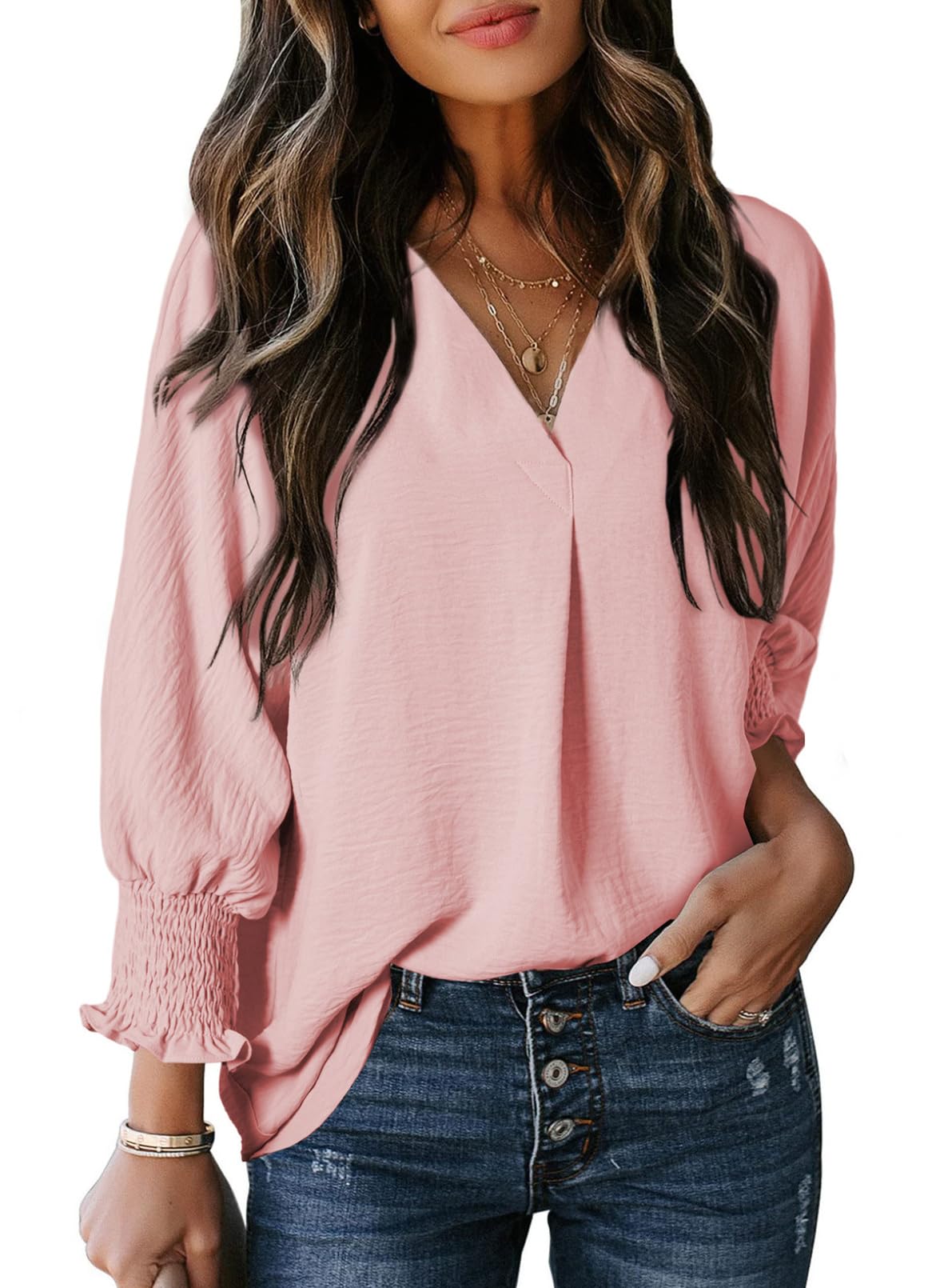 Women's Casual 3/4 Sleeve V Neck Basic Tops - Image 9