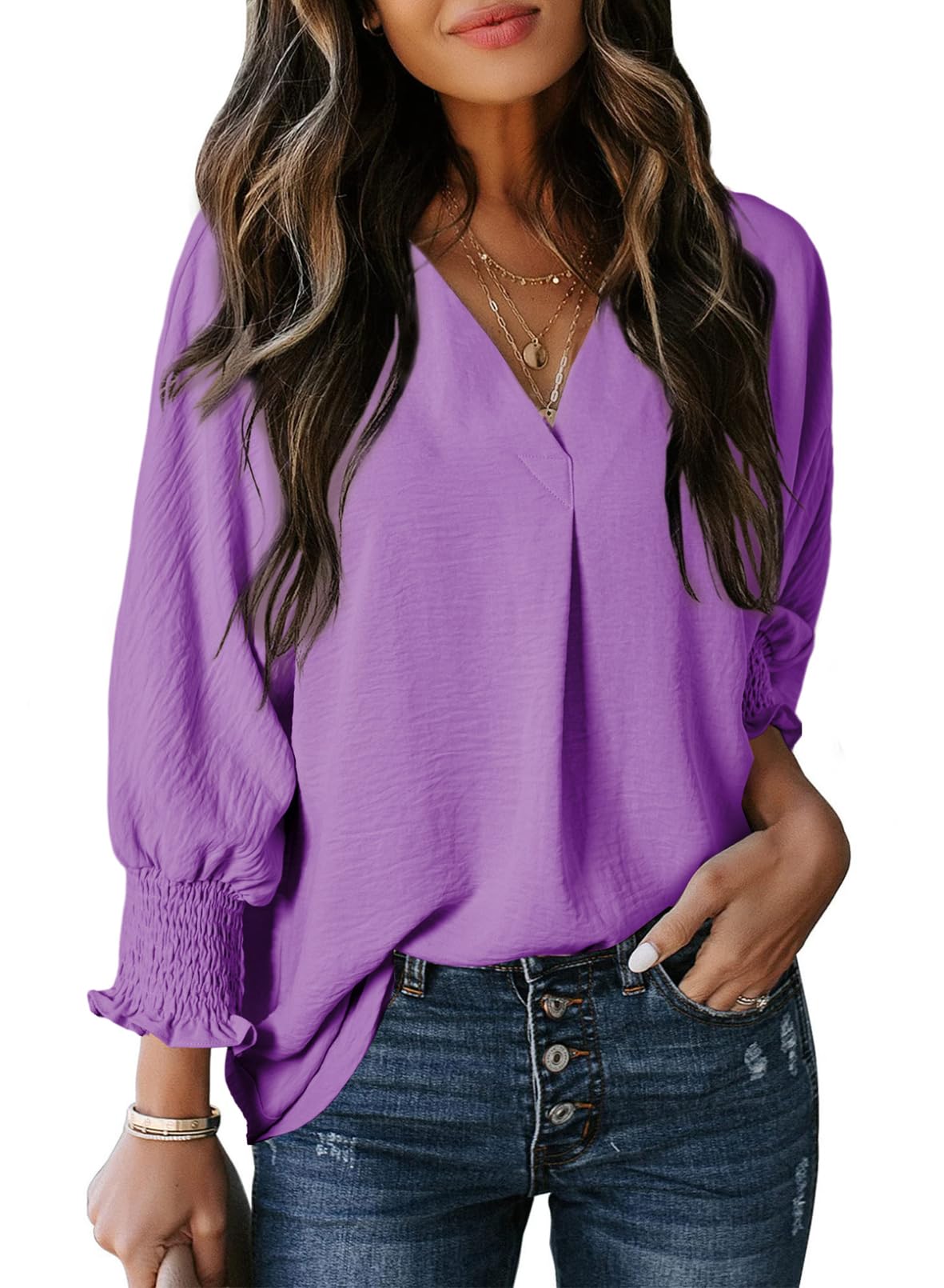Women's Casual 3/4 Sleeve V Neck Basic Tops - Image 11