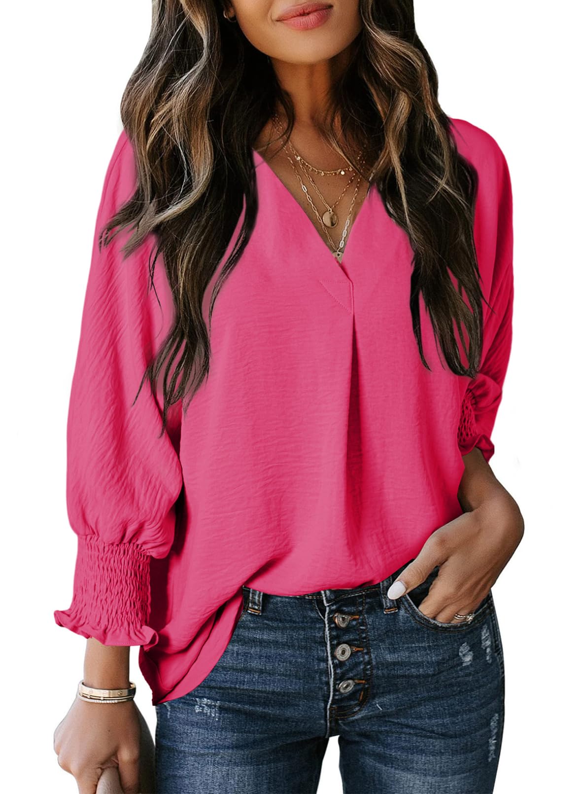 Women's Casual 3/4 Sleeve V Neck Basic Tops - Image 10