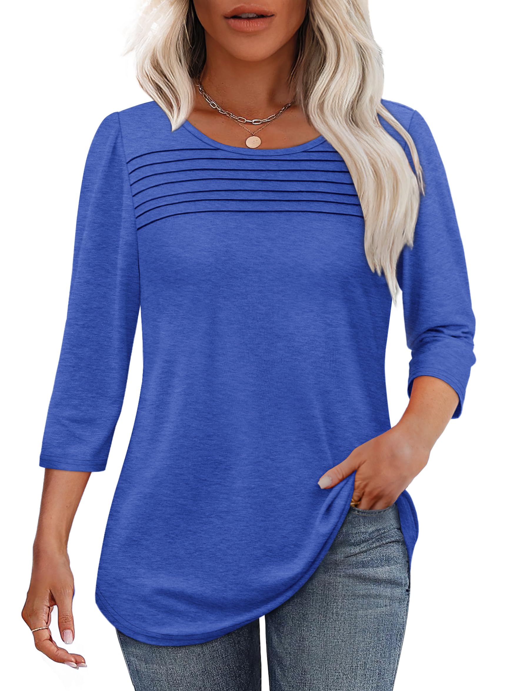 Women's 3/4 Length Sleeve Top Pleated Front T-Shirt - Image 6