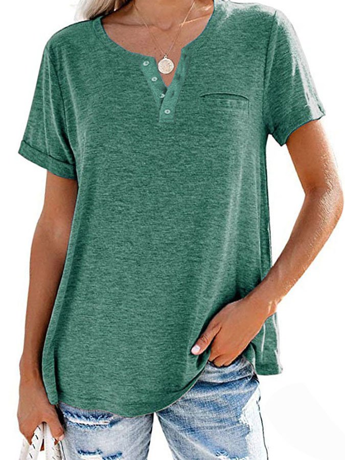 Fashion Solid Color Pocket Short Sleeve T-Shirt - Image 11