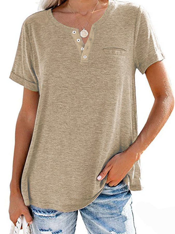 Fashion Solid Color Pocket Short Sleeve T-Shirt - Image 9
