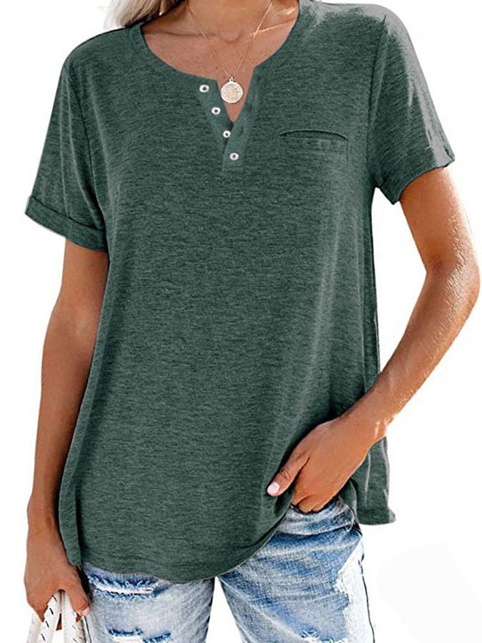 Fashion Solid Color Pocket Short Sleeve T-Shirt - Image 6