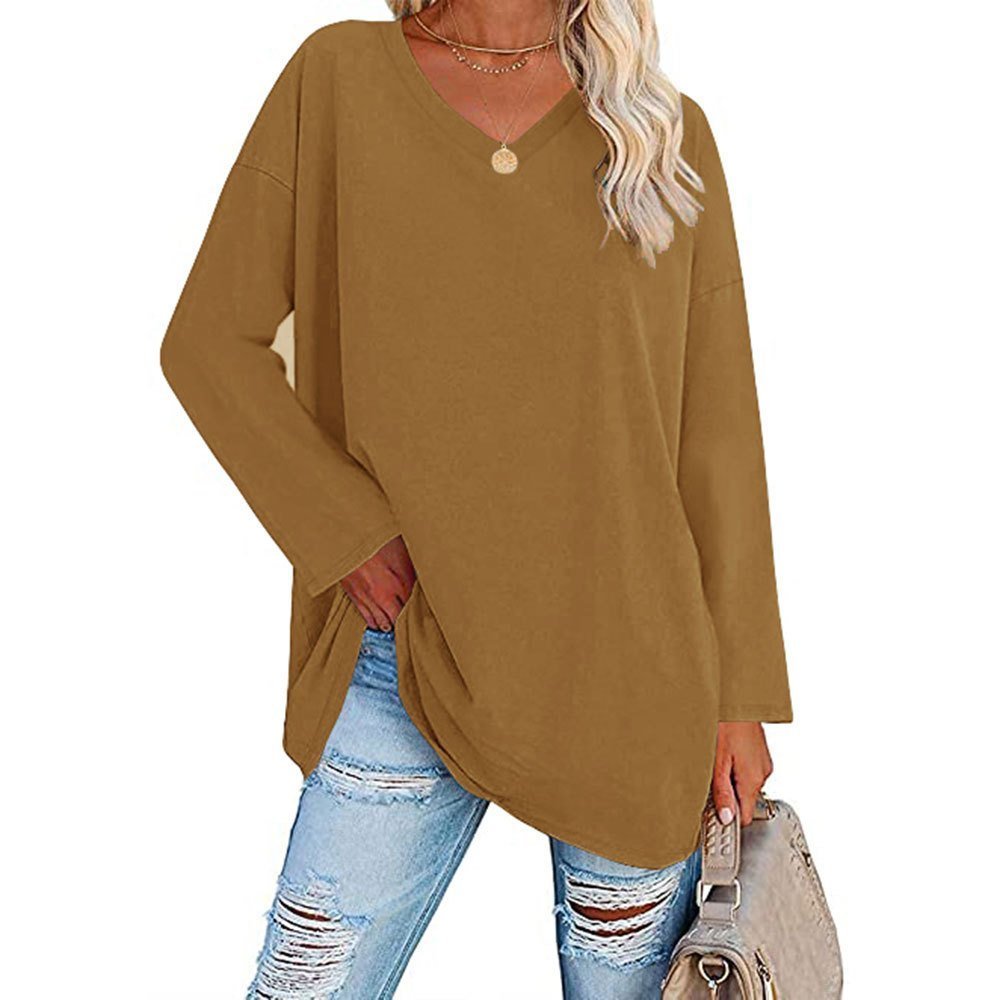 Women's Loose Long Sleeve Fashion V-neck Top - Image 13