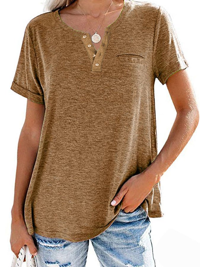 Fashion Solid Color Pocket Short Sleeve T-Shirt - Image 16