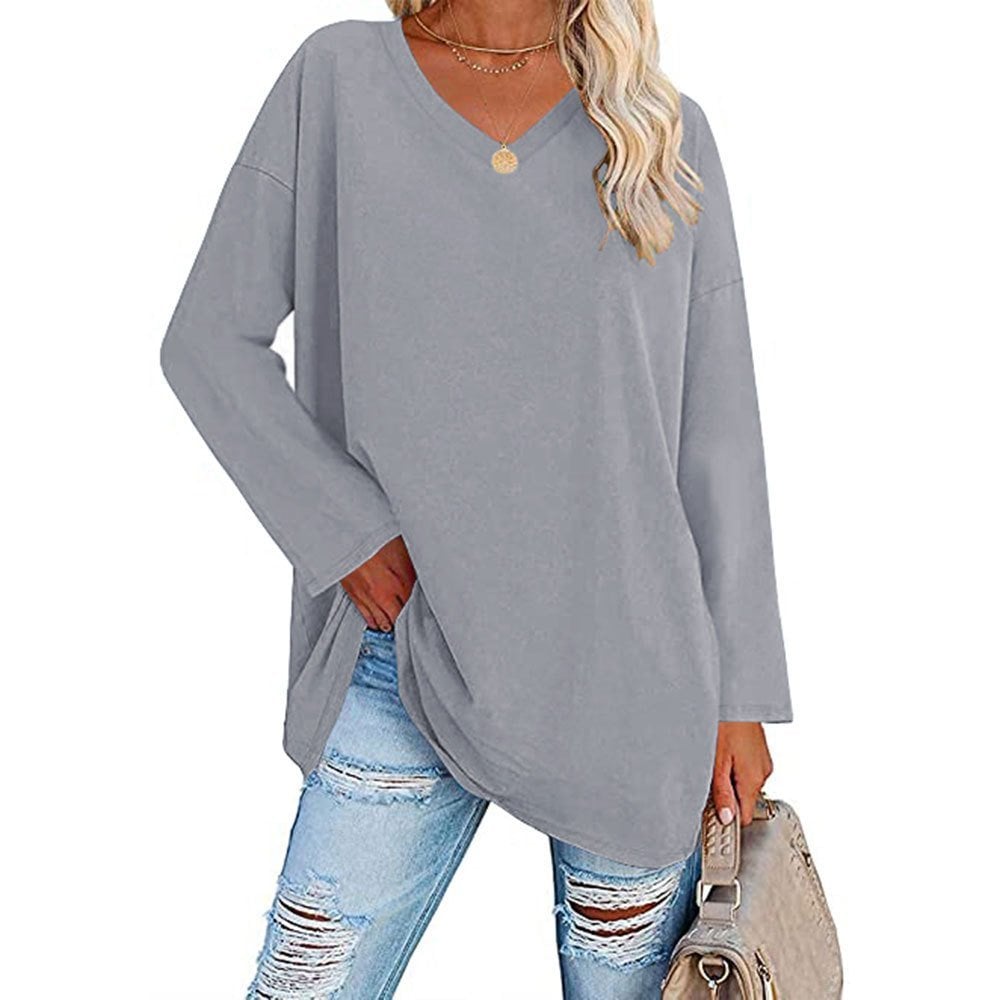 Women's Loose Long Sleeve Fashion V-neck Top - Image 14