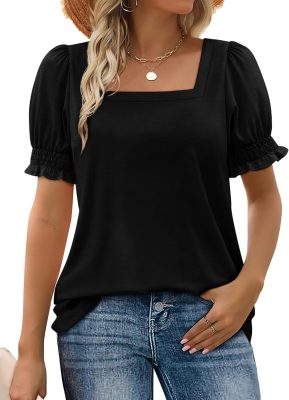 Women's Square Neck Smocked Sleeve Casual Tops (Buy 3 Free Shipping)