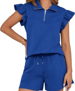 Wome's Casual Zipper V Neck Ruffle Shorts Sets (Buy 2 Free Shipping)