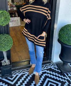 Women's High Neck Bat Sleeve Striped Sweater (Buy 2 Free Shipping)