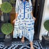 Women's Button V Neck Geometric Print Dress (Buy 2 Free Shipping)