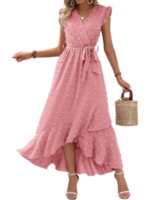 Women's Ruffle Cap Sleeve Swiss Dot Boho Maxi Dress (Buy 2 Free Shipping)