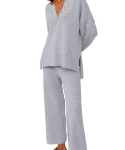 Button Knit Sweater 2-Piece Loungewear Set (Buy 2 Free Shipping)