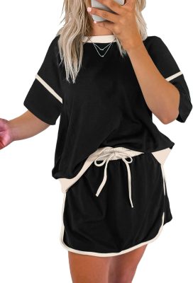 Women's Short Sleeve Tops and Drawstring Skort Matching Sets (Buy 2 Free Shipping)