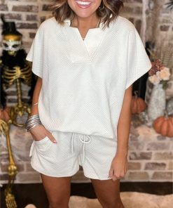 2024 New Textured Collared Top and Short Set (Buy 2 Free Shipping)