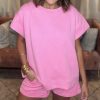 Women's Solid Textured Drawstring Shorts Set (Buy 2 Free Shipping)