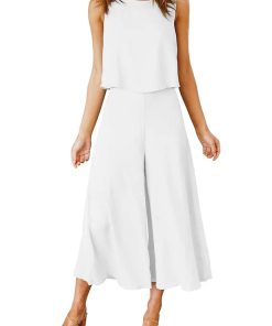 Women's Sleeveless Tank Crop Top Wide Leg Flowy Pants Set (Buy 2 Free Shipping)