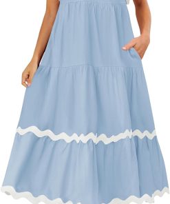 Women's V Neck Flutter Short Sleeve Tiered Long Dress (Buy 2 Free Shipping)