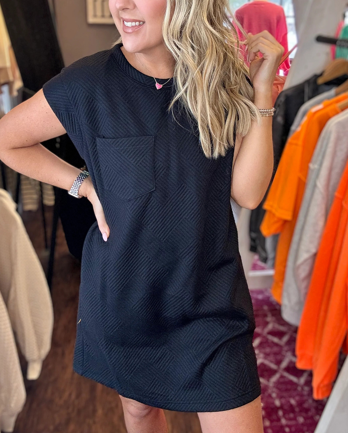 Women's Solid Cap Sleeve Textured Dress - Image 7