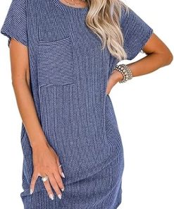 New In - Ribbed Round Neck Pocket Dress (Buy 2 Free Shipping)