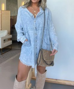 Women's Washed Button Denim Skirt  (Buy 2 Free Shipping)