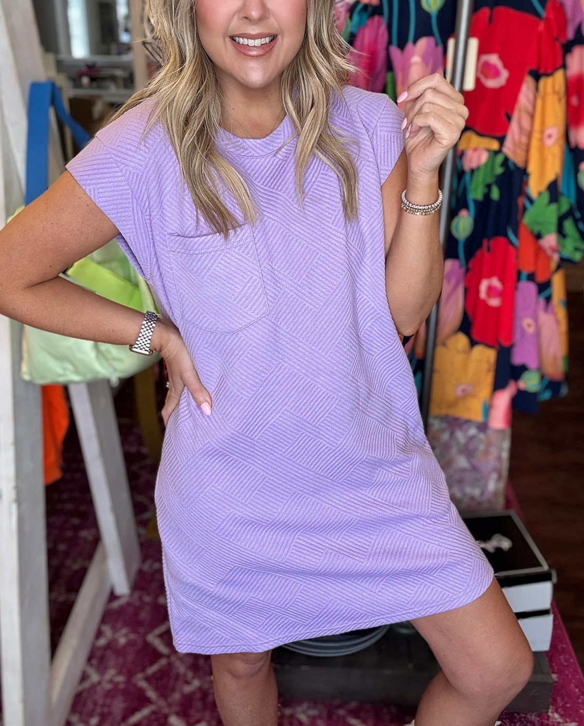 Women's Solid Cap Sleeve Textured Dress - Image 9