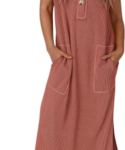 Women's Ribbed Henley Button Up Split Long Dress (Buy 2 Free Shipping)