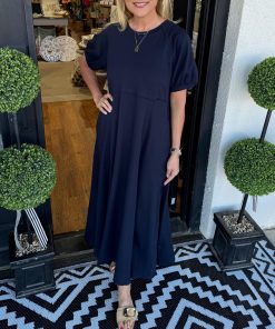 Women's Solid Puff Sleeve Long Dress With Pockets (Buy 2 Free Shipping)