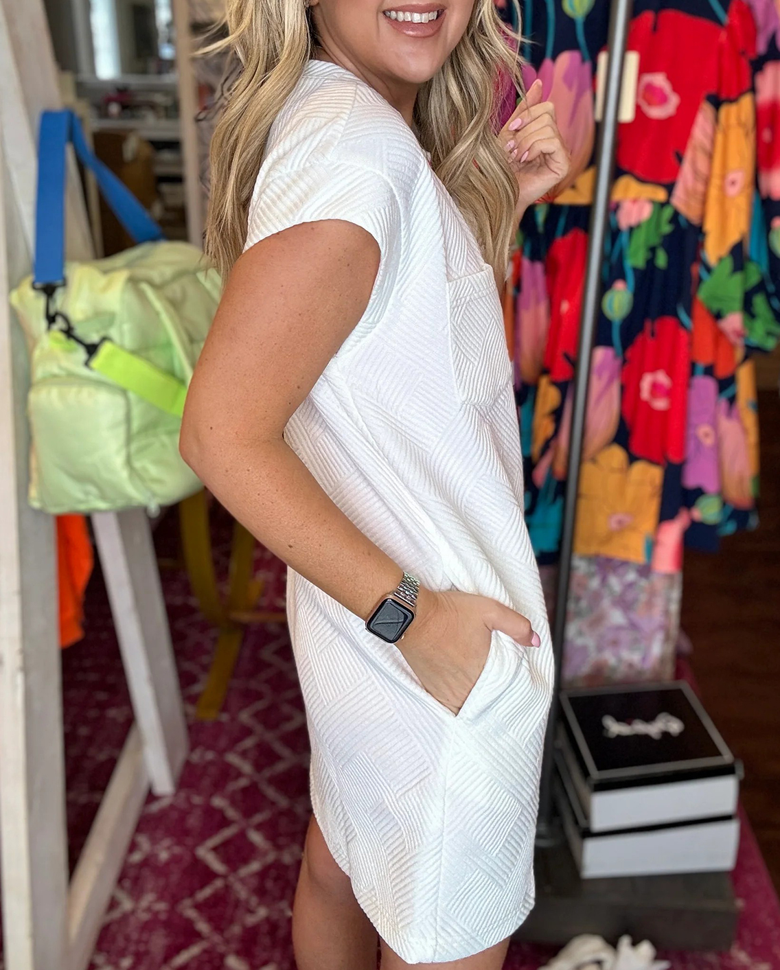 Women's Solid Cap Sleeve Textured Dress - Image 5