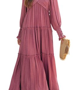 Women's Long Sleeve V Neck Boho Flowy Maxi Dresses (Buy 2 Free Shipping)