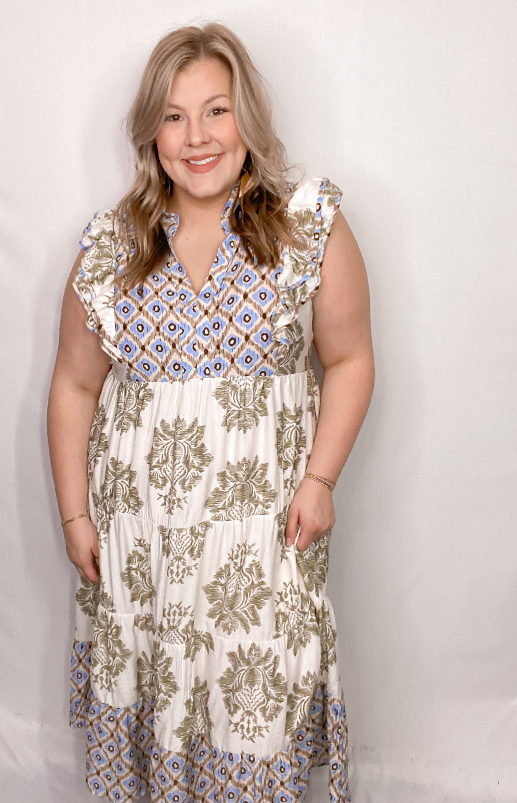 Women's Casual Printed Ruffle Sleeve Midi Dress - Image 10