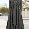 Plain Regular Fit Crew Neck Long Sleeve Casual Midi Dress