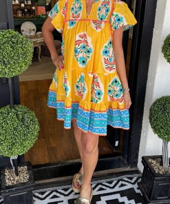 Women's V-neck Puff Sleeve Printed Short Dress (Buy 2 Free Shipping)