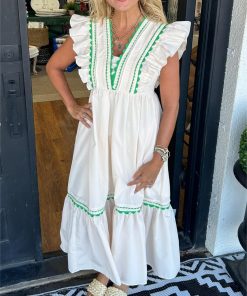 Women's V-Neck Ruffle Sleeve Maxi Dress (Buy 2 Free Shipping)