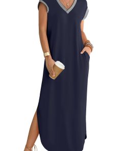Women's V Neck Split Loose Long Dress (Buy 2 Free Shipping)