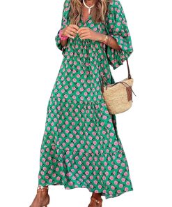 Women's Puff Sleeve Floral Boho Maxi Dress (Buy 2 Free Shipping)