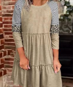 Ruffled Crew Neck Long Sleeve Dress
