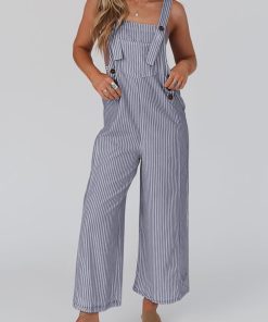 Women's Button Striped Wide Leg Jumpsuit (Buy 2 Free Shipping)