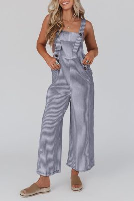 Women's Button Striped Wide Leg Jumpsuit (Buy 2 Free Shipping)