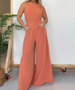 2024 New Halter Neck Open Back Jumpsuit with Adjustable Neck (Buy 2 Free Shipping)