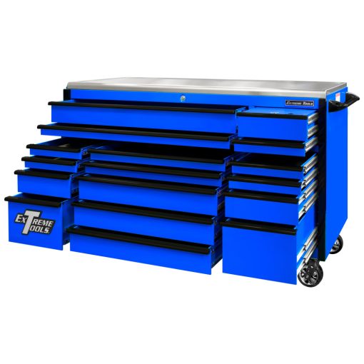 Extreme Tools 72" Blue Roller Cabinet with Black Drawer Pulls - Image 2